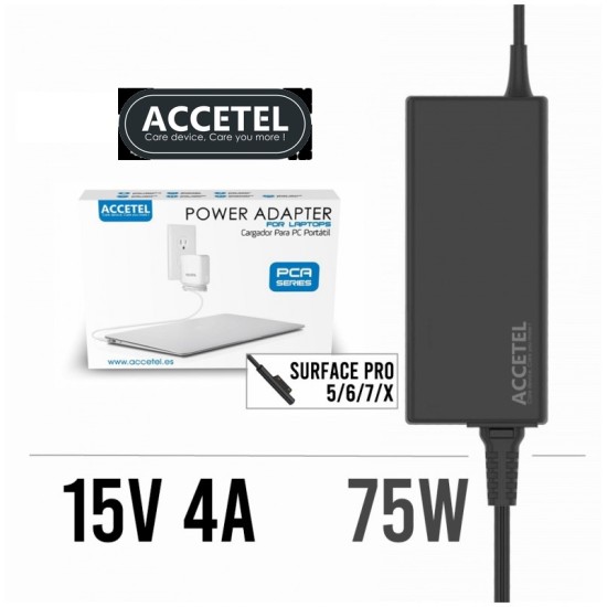 ACCETEL POWER ADAPTER A-137 65W 15V 4A CHARGER, SURFACE PRO /3 /4 /5 /6 WITH USB PORT AND POWER EXTENSION CABLE